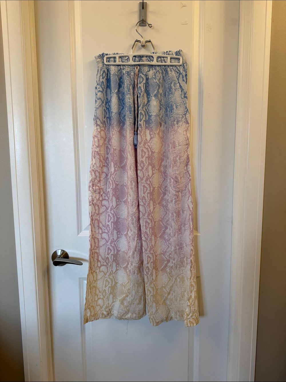 Surf Gypsy Ombre Snake Print Wide-Leg Track Pants in Blue, Pink & Cream